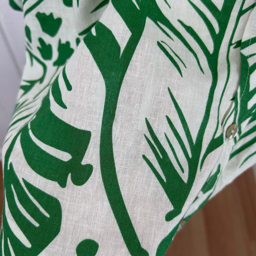 Christian Siriano NY Linen Blend Tropical Leaf Button Shirt Green White L - Picture 3 of 9